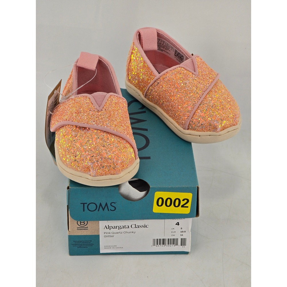 TOMS Alpargata Classic Toddler 4 Pink Quartz Chunky Glitter - NEW